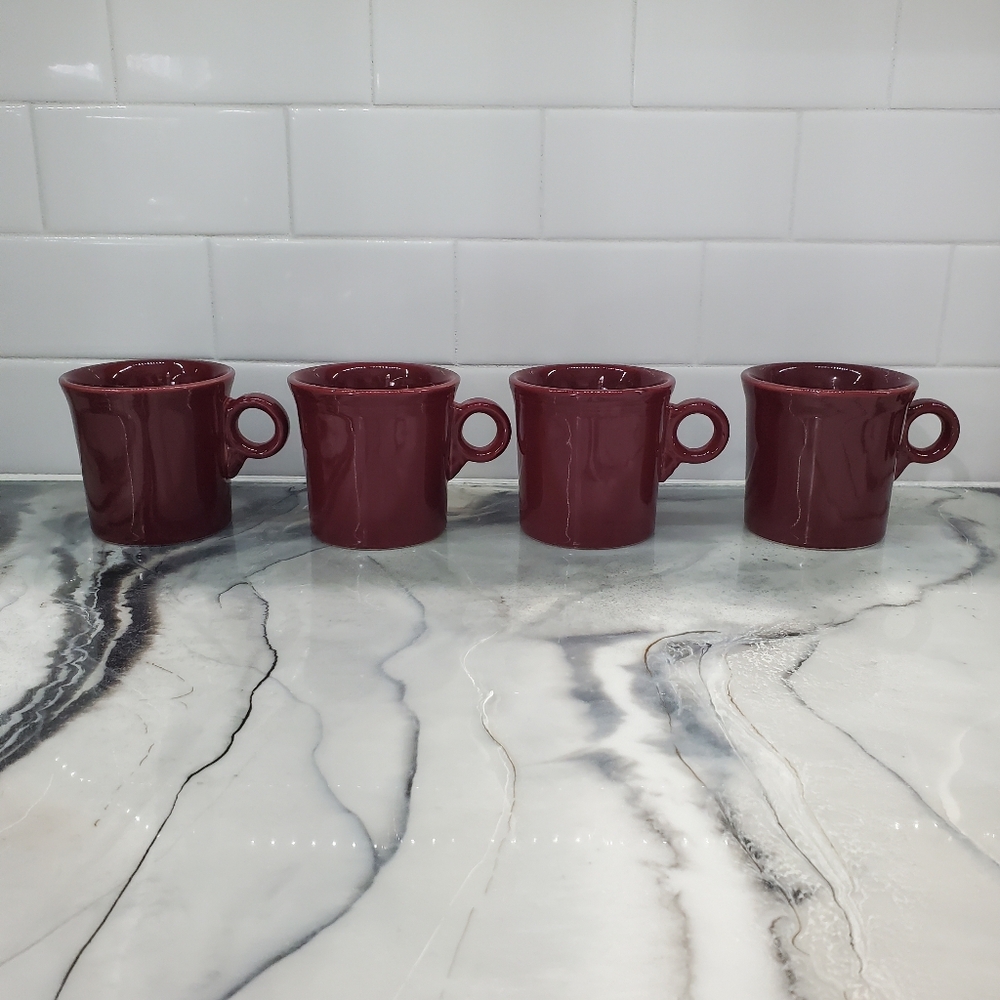 4 Fiestaware Mugs Fiesta Homer Laughlin Cinnabar Tom & Jerry Ring Handle Style